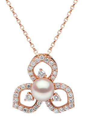 Petal Pendant Necklace, 18k Rose Gold, Diamond & Pearl